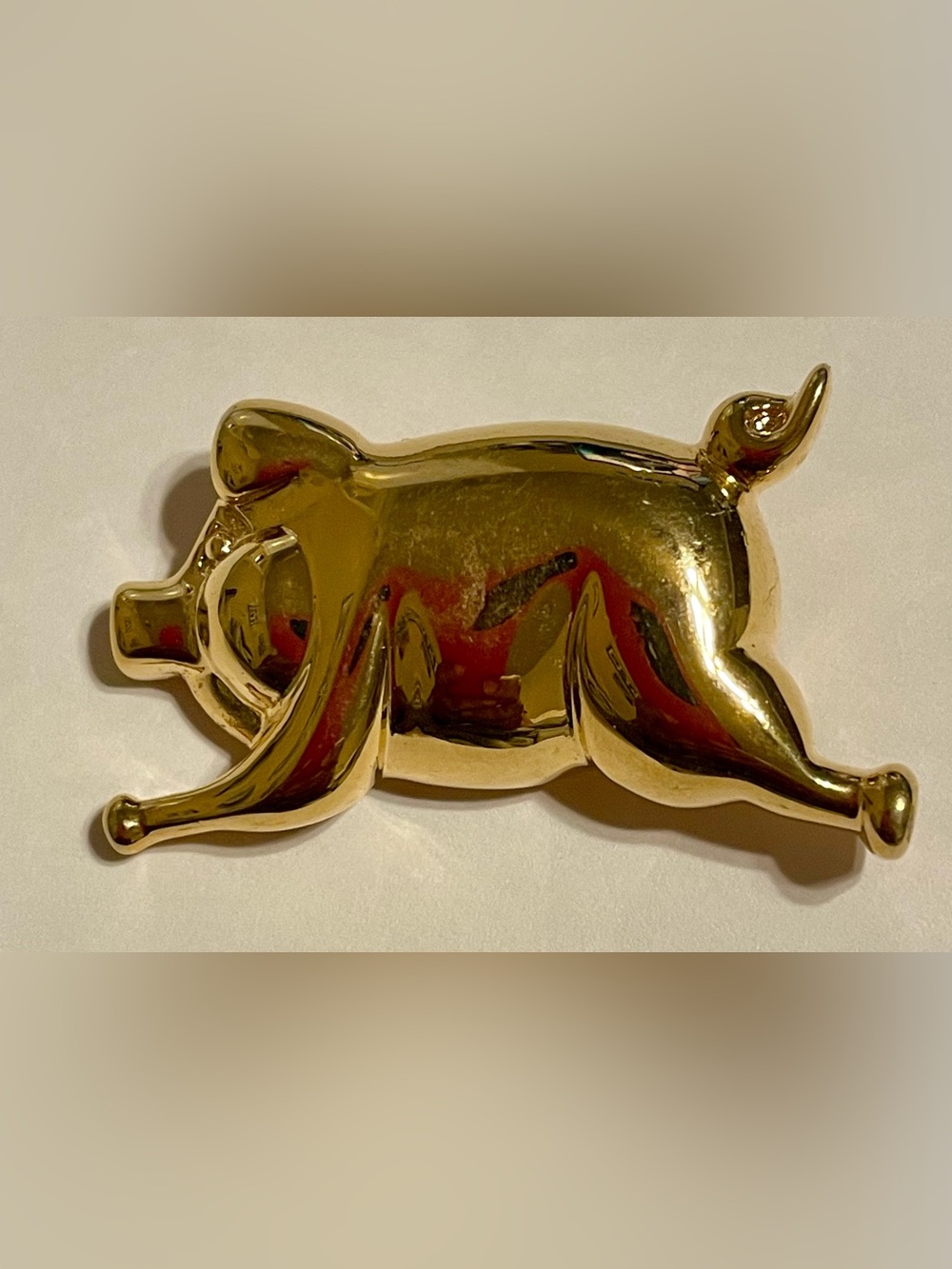 Gold Pig Brooch - Shiny Gold Animal Pin